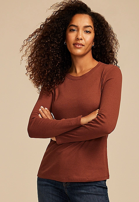 24/7 Ada Ribbed Long Sleeve Tee | Maurices