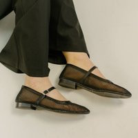 Women Ballet Flats Black Transparent Mesh, Mary Jane Fishnet With Leather Arch Strap Personalized | Etsy (US)