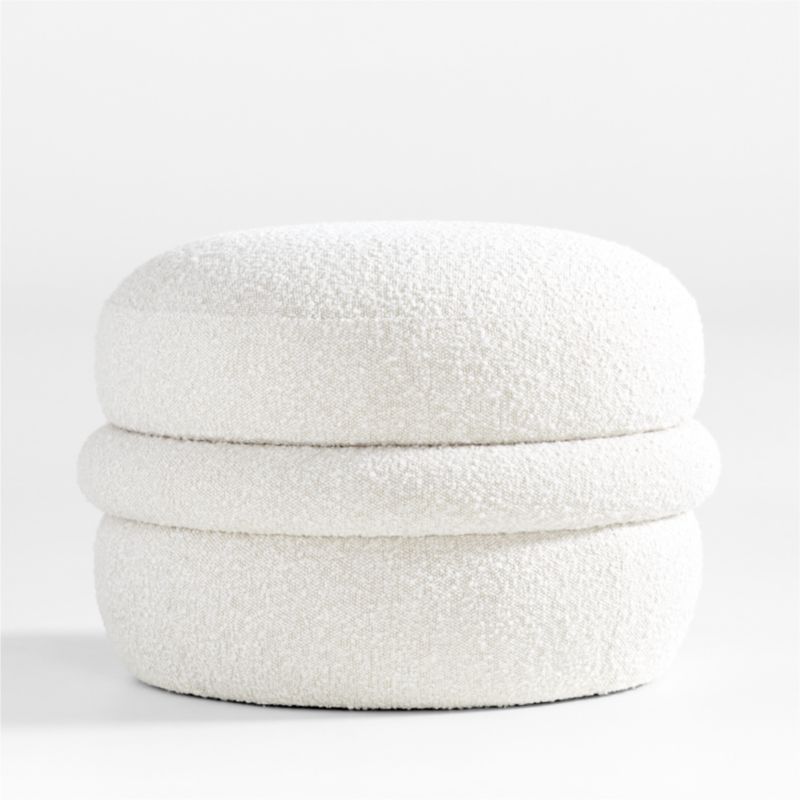 Macaron Cream Boucle Round Nursery Storage Nursery Ottoman by Leanne Ford + Reviews | Crate & Kid... | Crate & Barrel