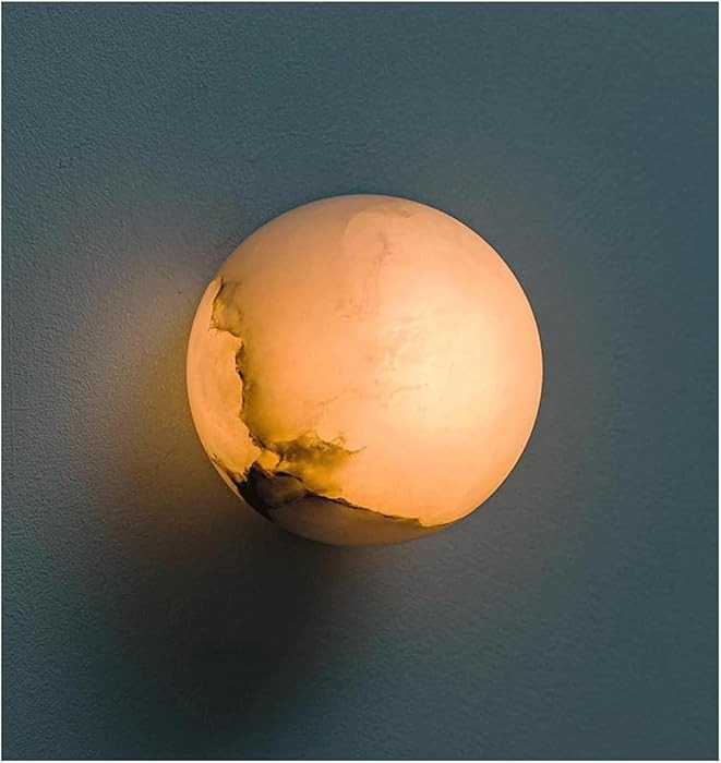 Globe Marble Wall Sconce Mid Century Wabi-sabi Style Natural Alabaster Wall Lamp Dimmable Round G... | Amazon (US)