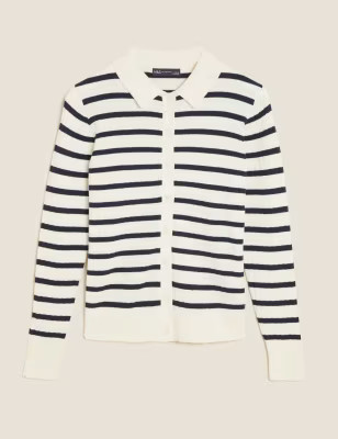 Cotton Rich Striped Collared Cardigan | M&S Collection | M&S | Marks & Spencer (UK)