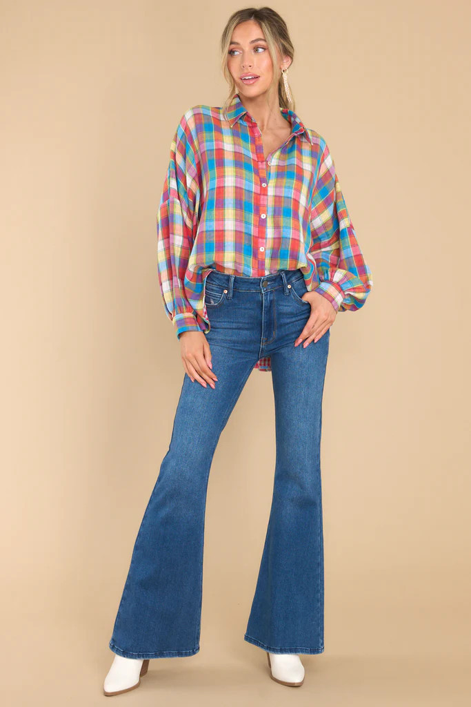 Doesn't Add Up Blue Multi Plaid Top | Red Dress 