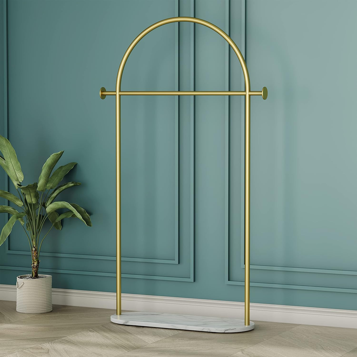 Gold Clothing Rack, Modern Clothes Rack with Marble Base, Heavy-duty Coat Racks Freestanding for Boutiques, Can Hang Jacket Garment, Hat, Scarf, Organize Shoes 31.5" W | Amazon (US)