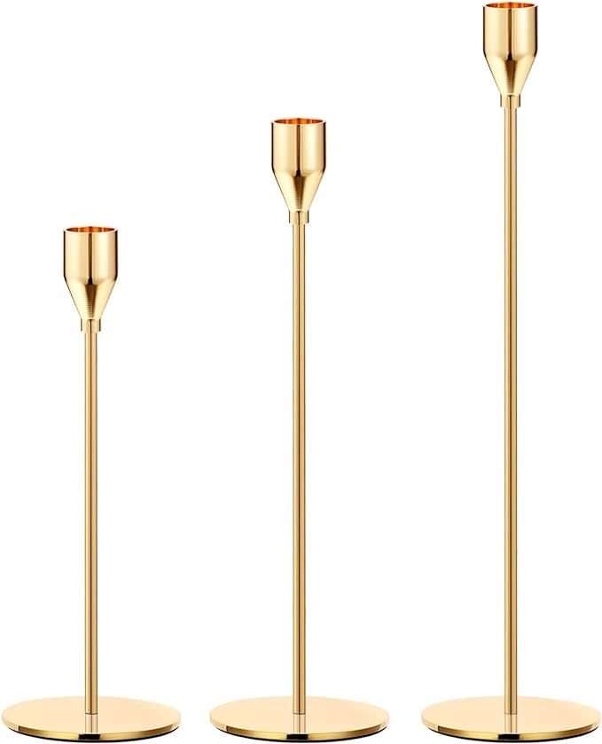 Oatnauxil Gold Candle Holders Gold Taper Candle Holder Metal Candle Holder for Wedding, Dinning, ... | Amazon (US)