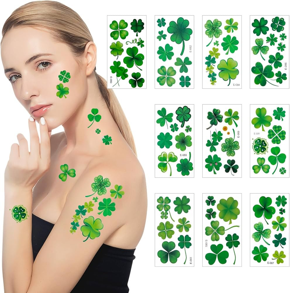 St. Patrick's Day Shamrock Temporary Tattoos & Face Stickers, Waterproof Saint Patrick's Day Clov... | Amazon (US)