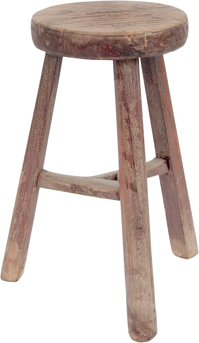 Unknown1 Round Vintage Stool Weathered Natural Wood Finish 9'6" X 12'11" Brown Solid Handmade | Amazon (US)