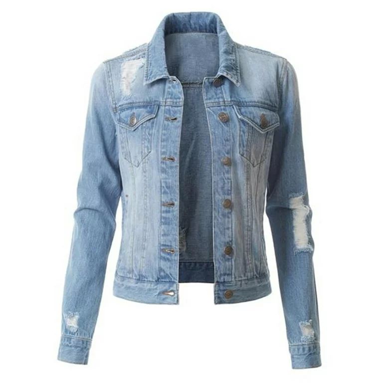 LoyisViDion Coat Women Casual Denim Jacket Jean Coat Bead Outwear Overcoat Dark Blue XL | Walmart (US)