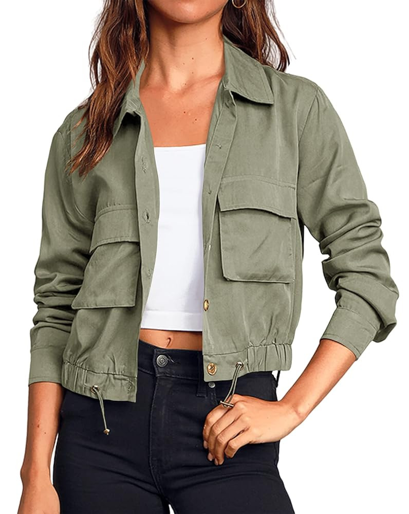 Onedreamer Women's Military Safari Cropped Jackets Button Down Lightweight Oversized Utility Anor... | Amazon (US)