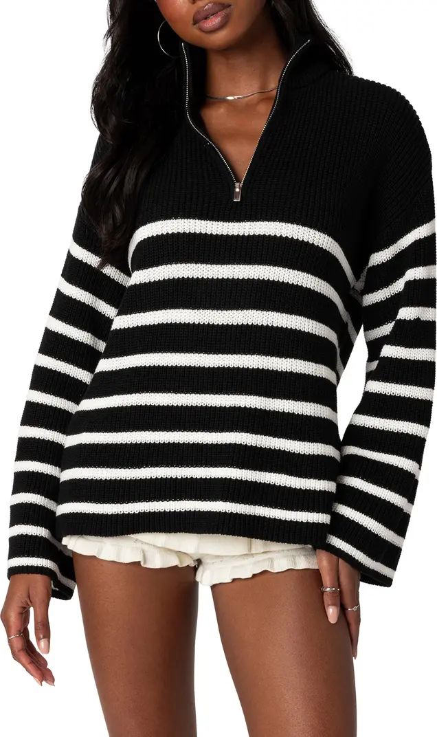 Stripe Oversize Quarter Zip Sweater | Nordstrom