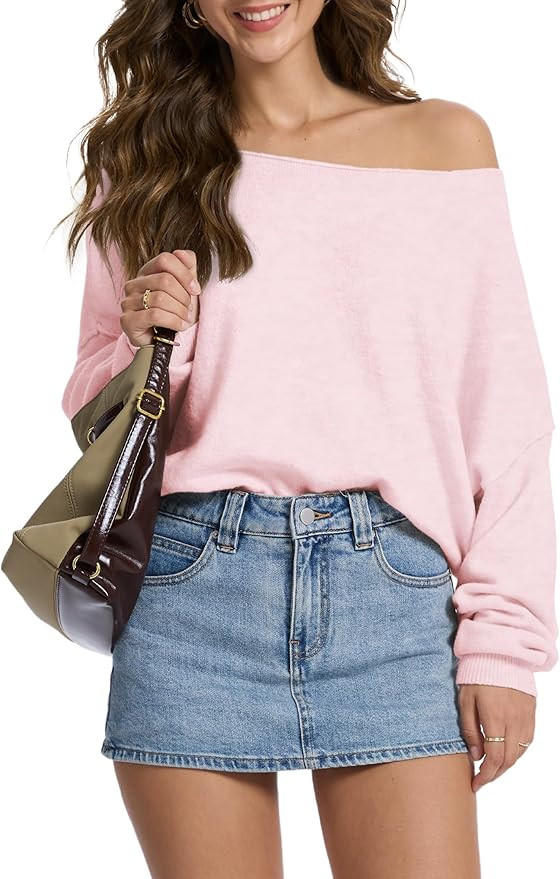 FAlABLE Women's Sweater Off Shoulder & Boat Neck Oversized Long Sleeve Pullover Cozy Knit Fall Wi... | Amazon (US)