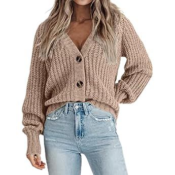 PRETTYGARDEN Women's Chunky Knit Open Front Sweater Long Sleeve Button Loose Short Cardigan Outer... | Amazon (US)