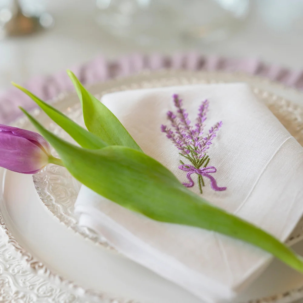 Lavender Bouquet Embroidered Linen Napkin 22" | Arte Italica | Arte Italica & Crown Linen Designs