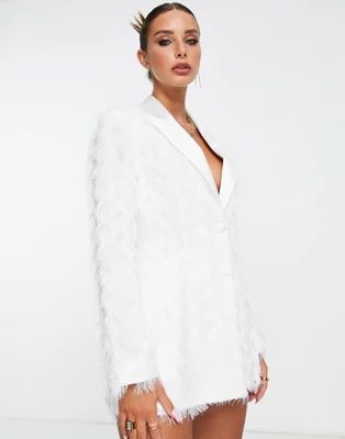 ASOS DESIGN fringed suit blazer in white | ASOS (Global)