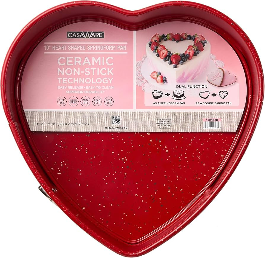 casaWare Heart Springform 10-Inch Pan, Ceramic Coated NonStick Red Granite | Amazon (US)