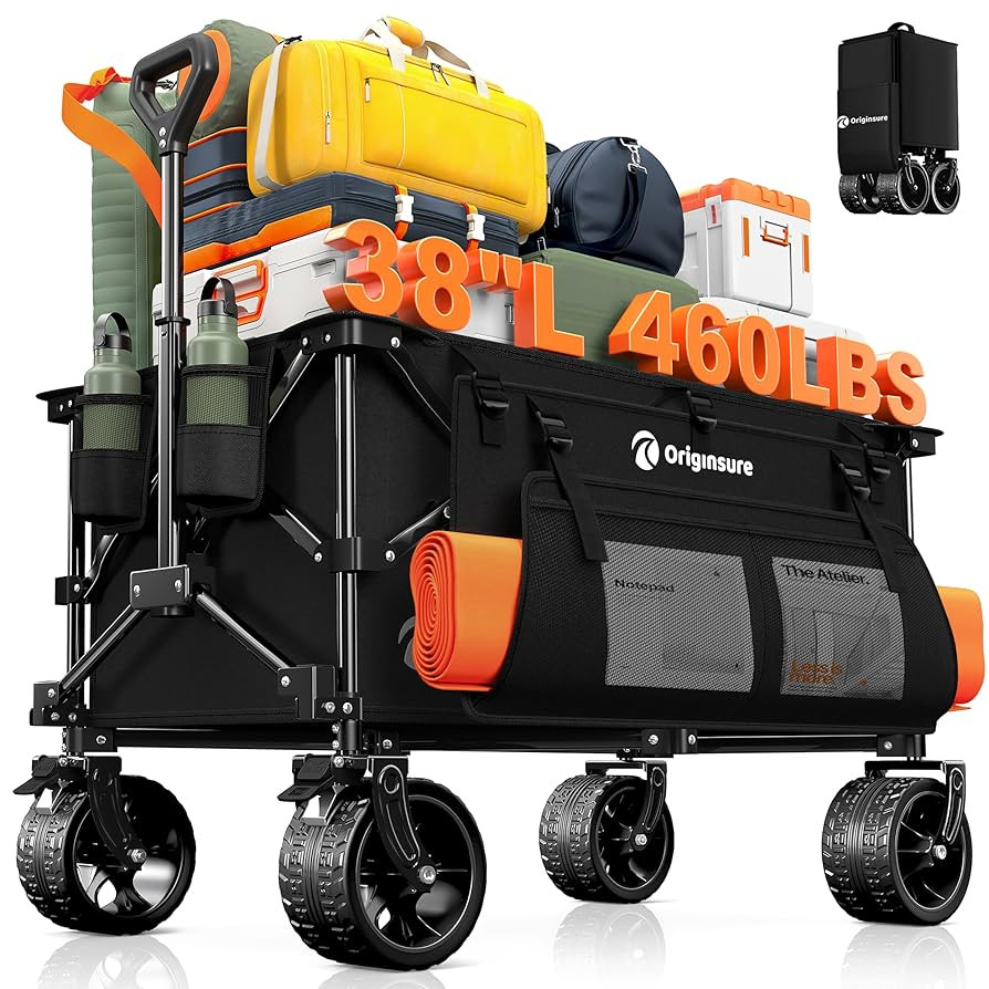 38"L Collapsible Wagon Cart Foldable, 460LB Weight Capacity 220L Heavy Duty Folding Beach Wagons ... | Amazon (US)