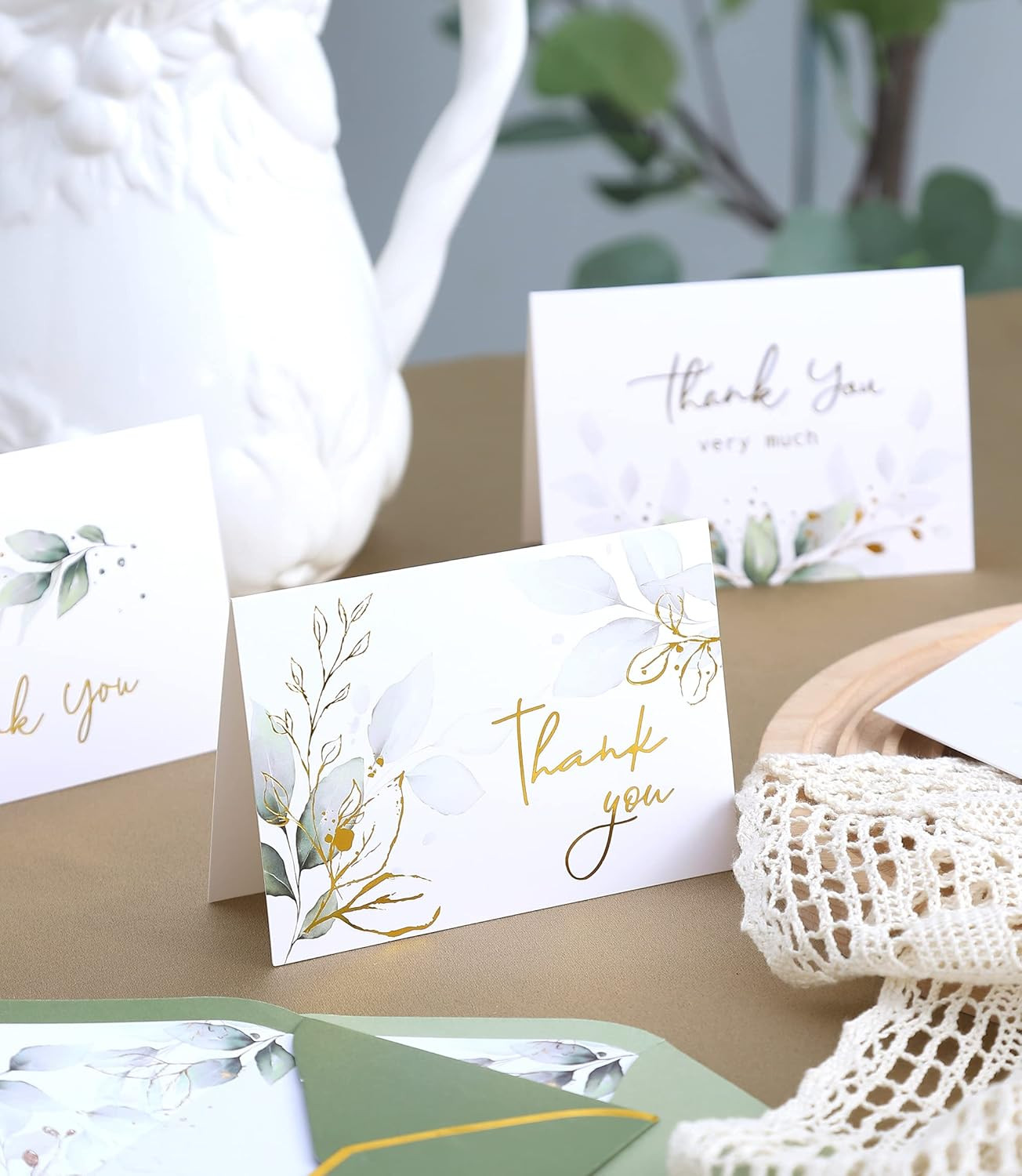 Winoo Design 100 PK Luxurious Gold Thank You Cards with Envelopes Bulk Sage Green - 5x3.5 Inches ... | Amazon (US)