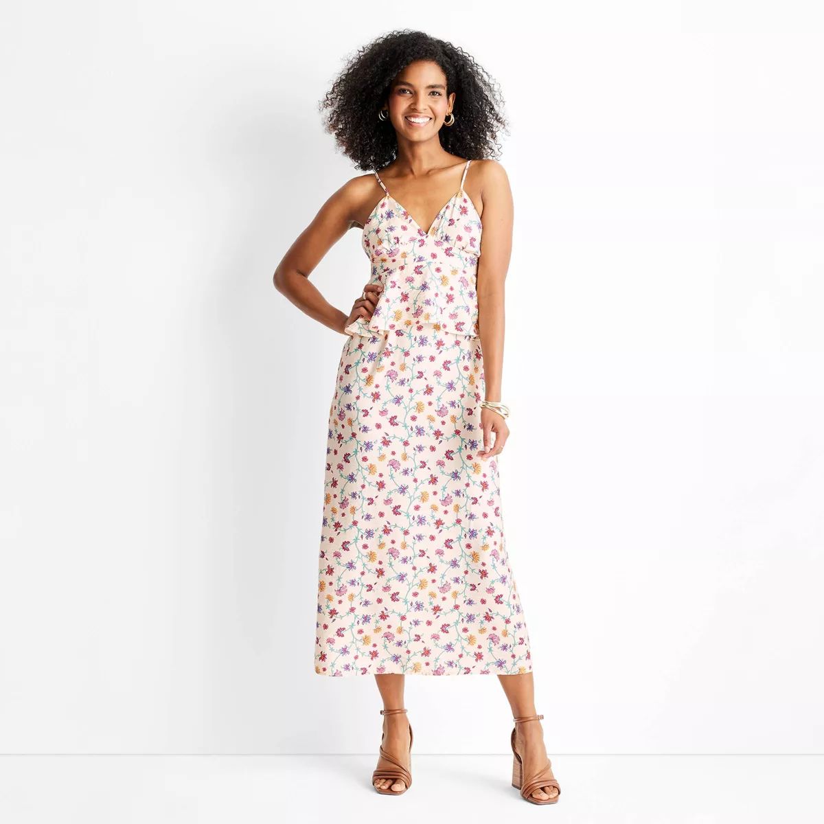 Women's Floral Print Sleeveless Empire Ruffle Midi Dress - Future Collective™ with Jenny K. Lop... | Target