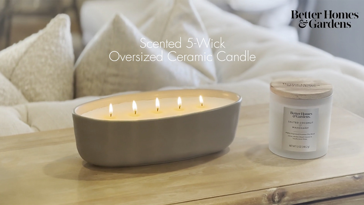 Better Homes & Gardens Warm Leather & Amber 5-Wick 40.5 oz (1.2kg) Oversized Ceramic Candle | Walmart (US)