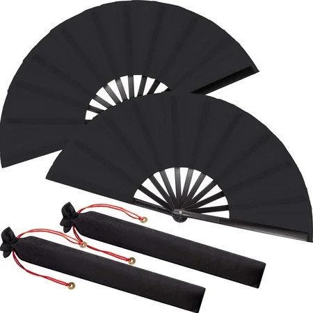 Large Folding Silk Hand Fan Hand Folding Fans Chinese Tai Chi Folding Fan for Men and Women Performance Dance Decorations Festival Gift (Black 2 Packs) | Walmart (US)