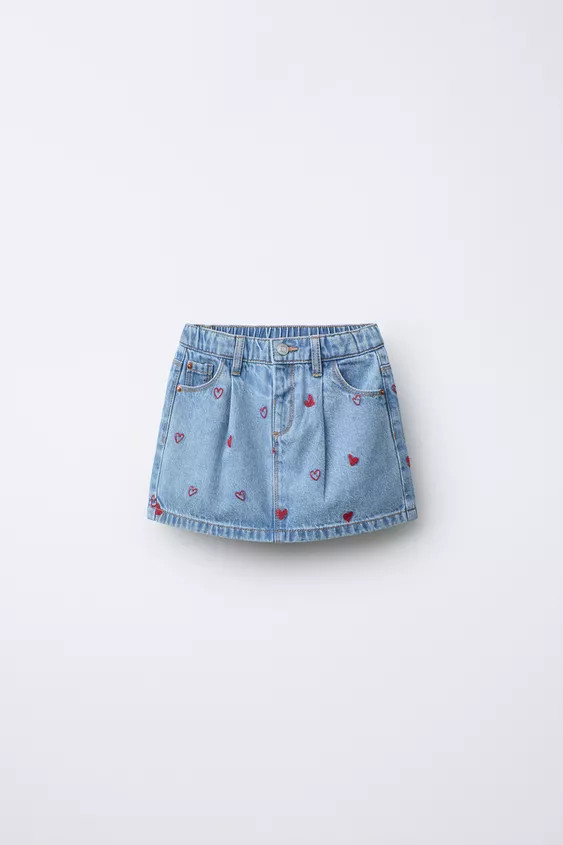 DENIM SKIRT WITH EMBROIDERED HEARTS | Zara UK