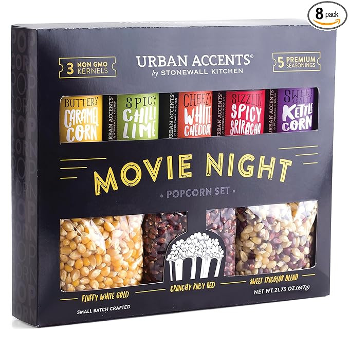 Urban Accents Movie Night Popcorn Gift Set – Includes 3 Gourmet Popcorn Kernel Varieties & 5 Fl... | Amazon (US)