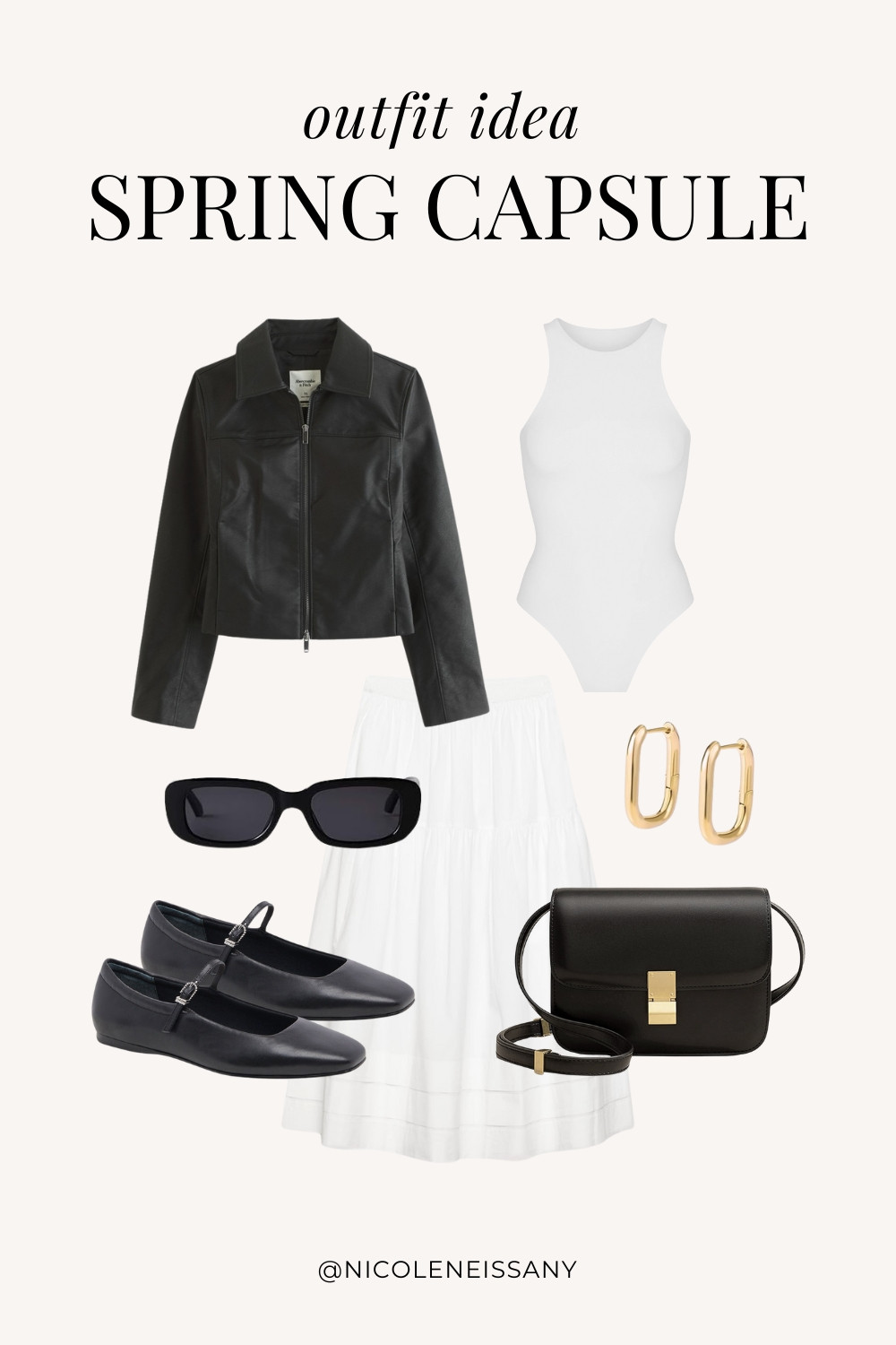 Spring outfit idea featuring my 2025 Spring Capsule Wardrobe staples | casual spring outfit, spring brunch outfit, spring date night outfit, spring date outfit, elevated casual spring outfit, spring work outfit, spring office outfit, casual spring outfit idea, spring outfits, spring shoes, 2025 spring trends, 2025 spring fashion trends, neutral capsule wardrobe, minimalist capsule wardrobe | leather jacket, spring jacket, spring outerwear, sleeveless bodysuit, white skirt, spring skirt, midi skirt, long skirt, ballet flats, spring shoes, spring shoe trends, gold square hoop earrings

#LTKSpring 

#LTKPetite #LTKTravel #LTKSaleAlert #LTKShoeCrush #LTKWorkwear #LTKFindsUnder100 #LTKStyleTip #LTKFindsUnder50 #LTKSeasonal