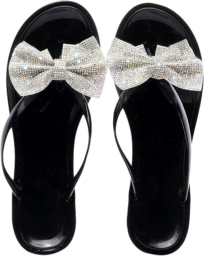 Sparkle Flip Flops Sandals for Women,Fashion Bow Rhinestone Thong Flat Slippers,Summer Casual Fli... | Amazon (US)