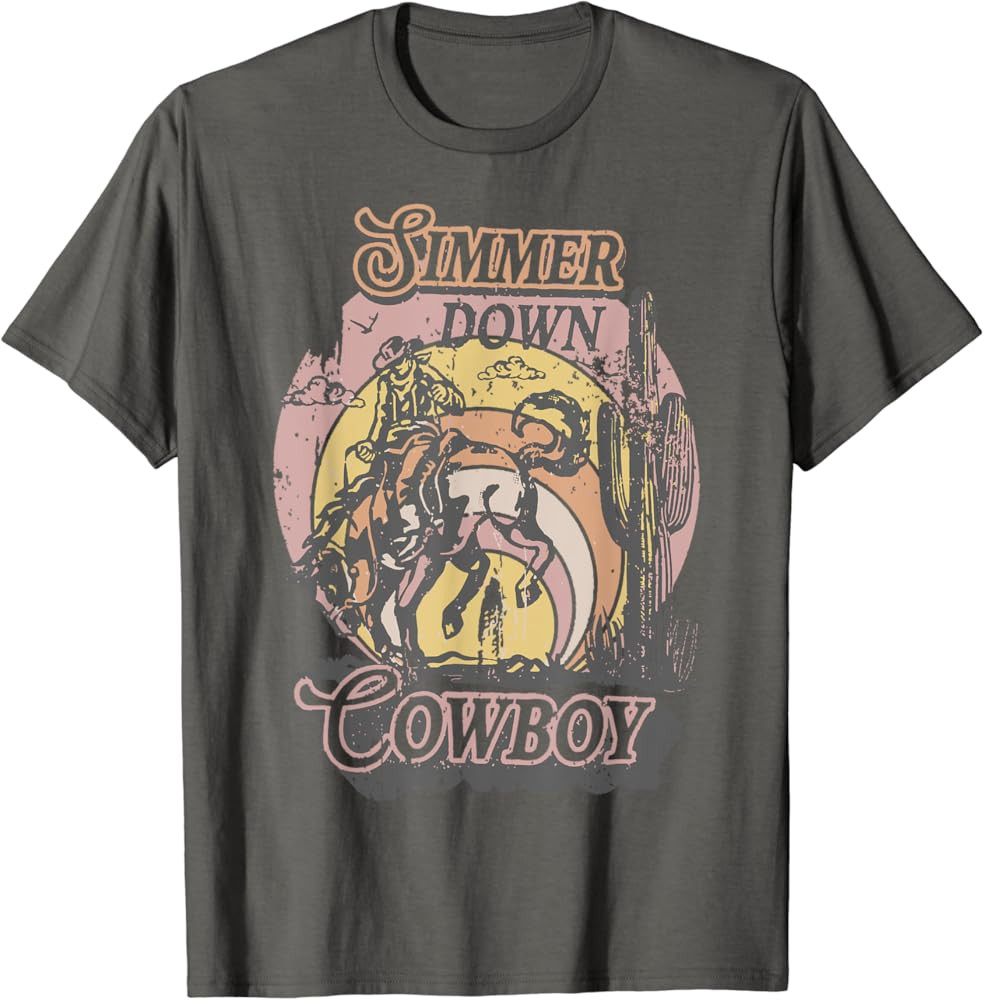 Simmer Summer Down Cowboy Cowgirl Western Graphic Cow Skull T-Shirt | Amazon (US)