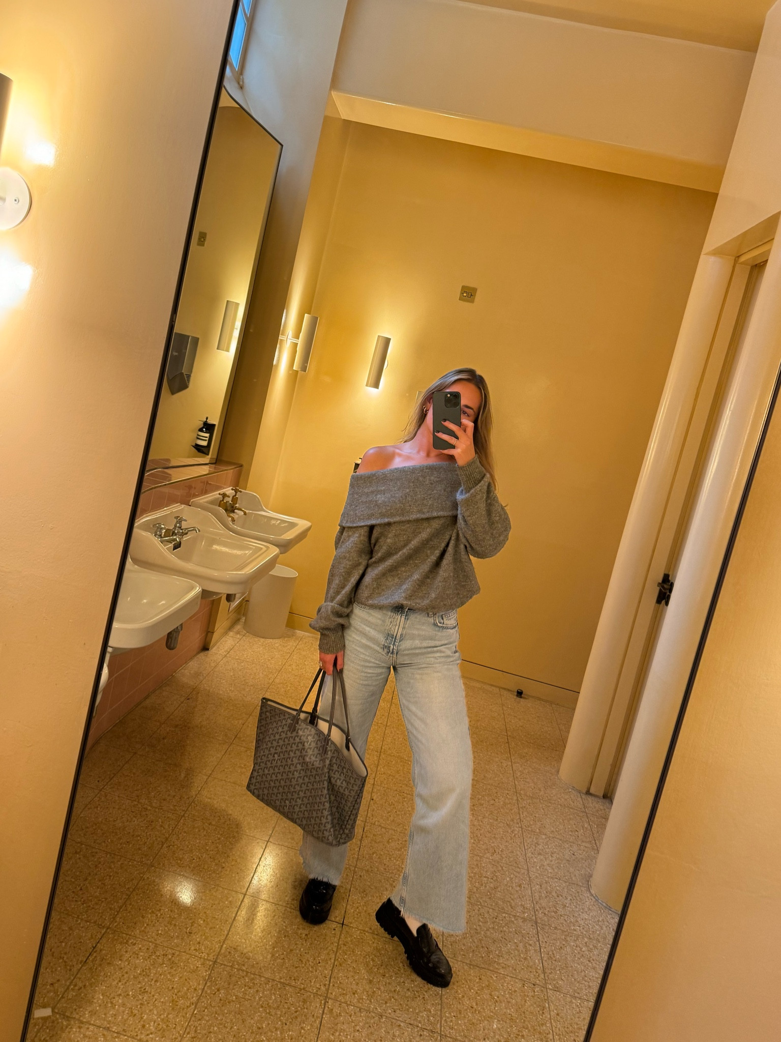 H&M off shoulder jumper, chunky grey jumper, Abercrombie jeans, light wash denim, baggy jeans, & other stories black loafers, autumn outfits, Jean outfit, casual work fit, office outfit, A/W 

#LTKeurope #LTKautumn #LTKuk