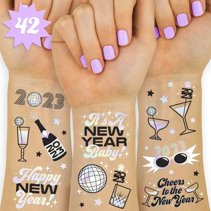 xo, Fetti New Years Eve Party Supplies Tattoos - 42 Foil Styles | NYE Party Favors, Happy New Yea... | Amazon (US)