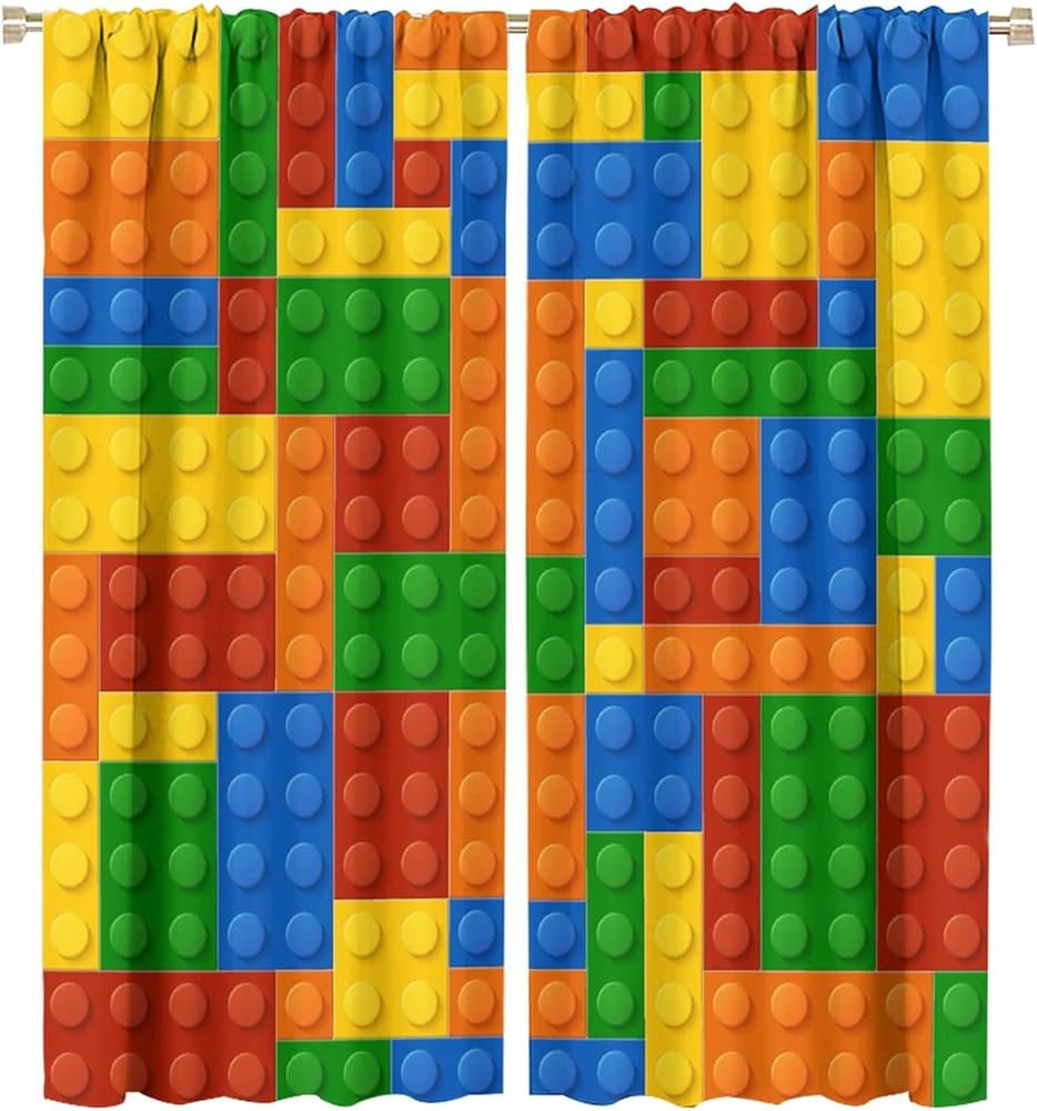 Building Blocks Toy Curtains, Abstract Contour Colorful Plastic Brick Geometric Print Pattern Win... | Amazon (US)