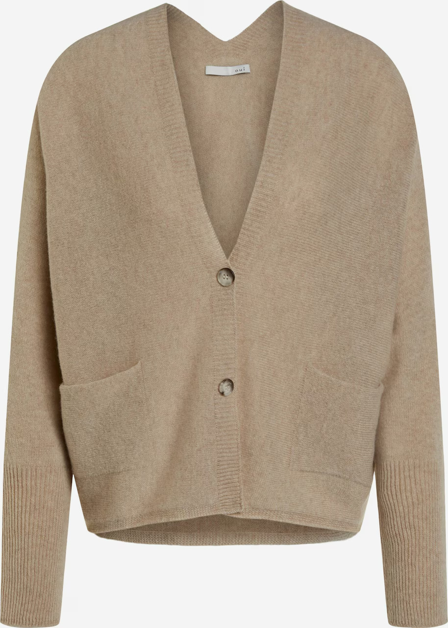 OUI Strickjacke in BeigeUnifarben, Wolle, V-Ausschnitt, Ausgestellter Schnitt, KnopfleisteAlle Pr... | ABOUT YOU (DE)