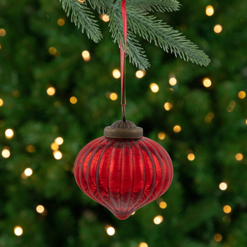 3" Red Crackle Glass Onion Christmas Ornament | Christmas Central