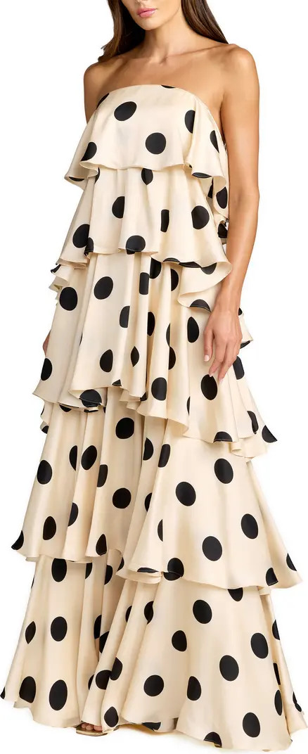Strapless Polka Dot Charmeuse Ruffle Gown | Nordstrom