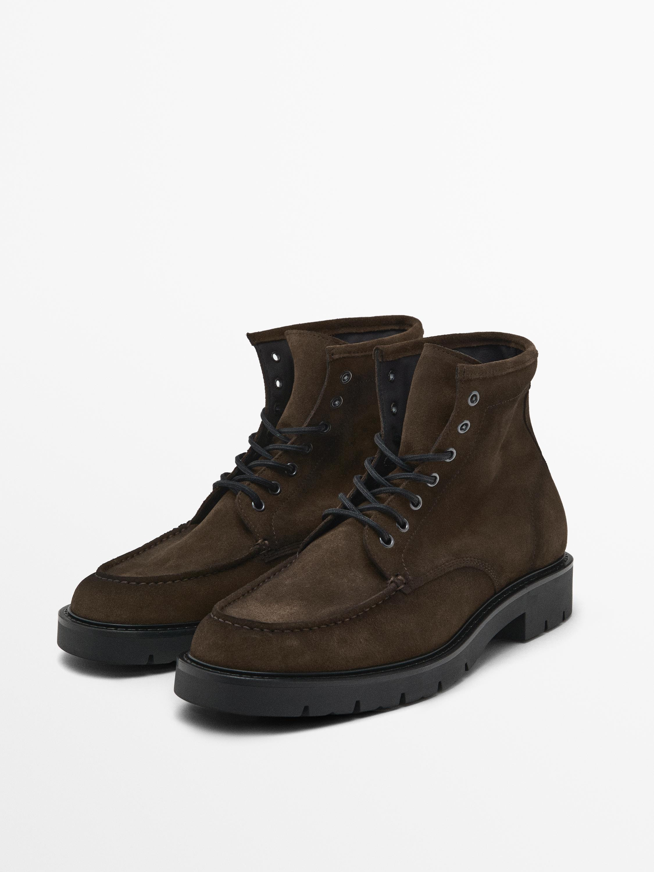 Moc toe split suede ankle boots | Massimo Dutti US