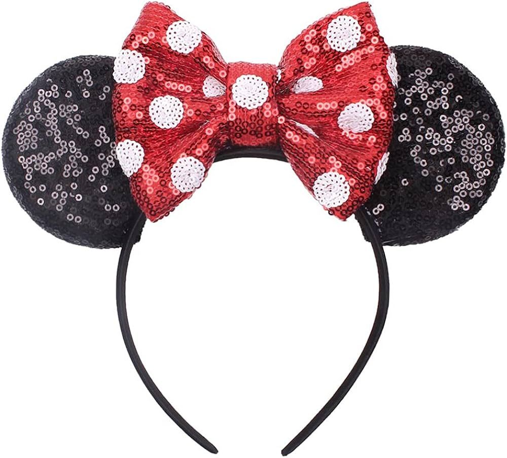 JIAHANG Mic Mouse Ear Headband Sequin Bow Costume Headwear Polka Dot Princess Headpiece for Women... | Amazon (US)
