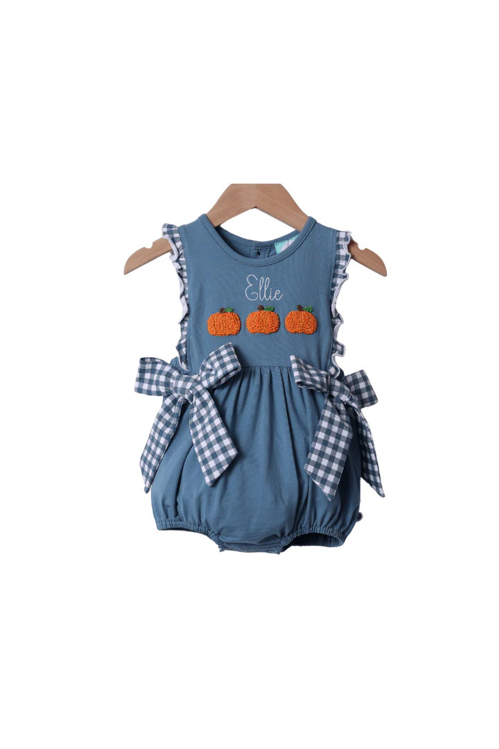 French Knot Pumpkin Stone Gingham BOW Bubble | The Smocked Flamingo