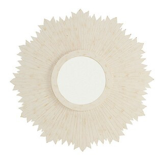 SK Wood Sunburst Large Round Wall Mirror Whitewash | Ballard Designs, Inc.