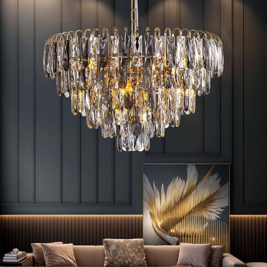 7PMBEANE D24 Modern Crystal Chandelier,6-Tiers Round Crystal Chandeliers for Dining Room,10 Light... | Amazon (US)