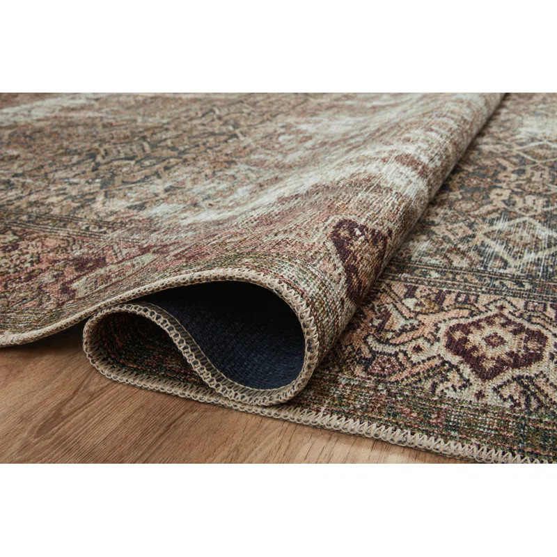 Georgie Machine Woven / Power Loomed Performance Moss/Salmon Rug | Wayfair North America