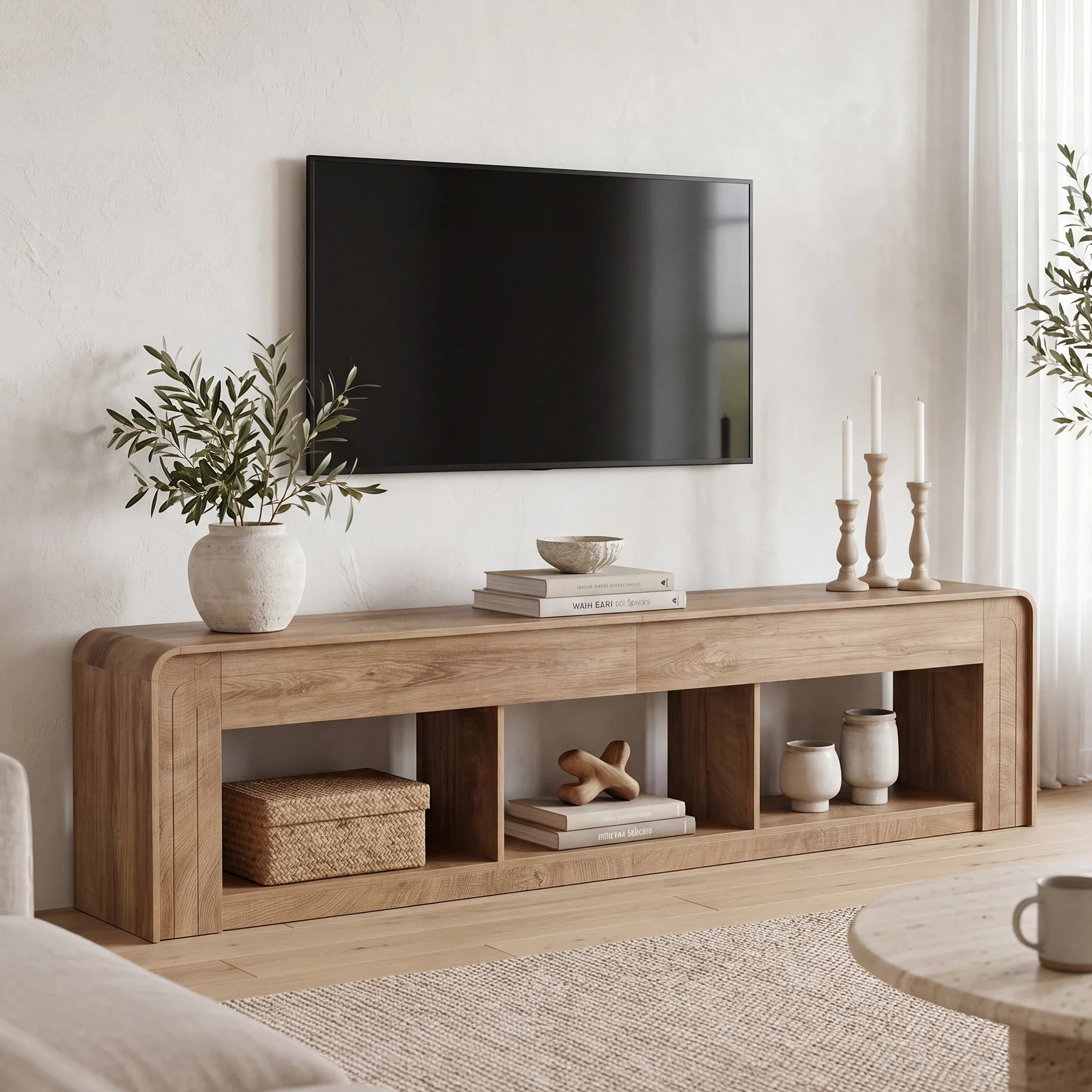 86.6" TV Stand for TVs Up to 85 Inches, Extra Long Entertainment Center with Open Storage, Farmhouse Media Console for Living Room, Media Room, Bedroo | Wayfair North America
