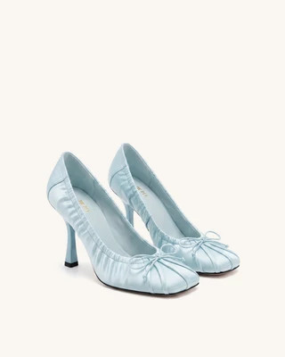 Solenne Satin Bow Ruched Pumps - Blue | JW PEI US