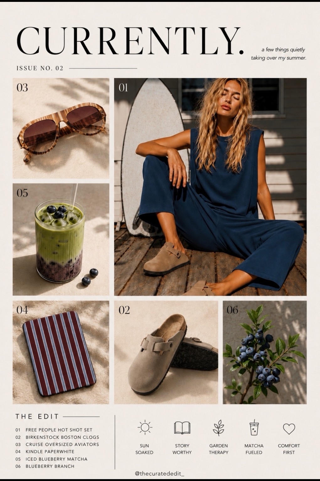 CURRENTLY ON REPEAT: Summer 2026☀️

• Free People Hot Shot Set
• Birkenstock Boston Clogs
• Cruise Aviator Sunglasses
• Kindle Paperwhite
• Iced Blueberry Matcha
• Blueberry bushes that are finally producing

#LTKStyleTip #SummerFavorites #CurrentFavorites #NeutralStyle #CapsuleWardrobe #FreePeopleStyle #BirkenstockBoston #KindlePaperwhite #SummerEssentials #EverydayStyle #EffortlessLiving #TheCuratedEdit #CoastalStyle #NeutralAesthetic

Free People Hot Shot Set, Birkenstock Boston Soft Footbed Taupe, Cruise Aviator Sunglasses, Kindle Paperwhite, summer capsule wardrobe, neutral outfit ideas, casual chic style, comfortable summer outfits, coastal style, everyday essentials, neutral aesthetic, summer favorites

#LTKSeasonal #LTKdayinmylife #LTKootd #LTKmomlife