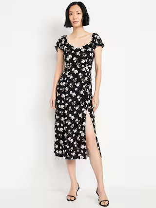Flutter-Sleeve Crepe Midi Dress | Old Navy (US)