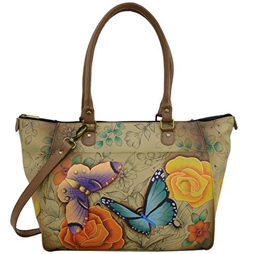 Anna by Anuschka Tote Bag | Genuine Leather | Large, Floral Paradise Tan | Amazon (US)