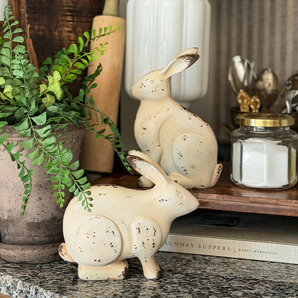 Weathered Cream Bunny Figurines, Set of 2 | Indoor/Outdoor - Decor Steals | Decor Steals