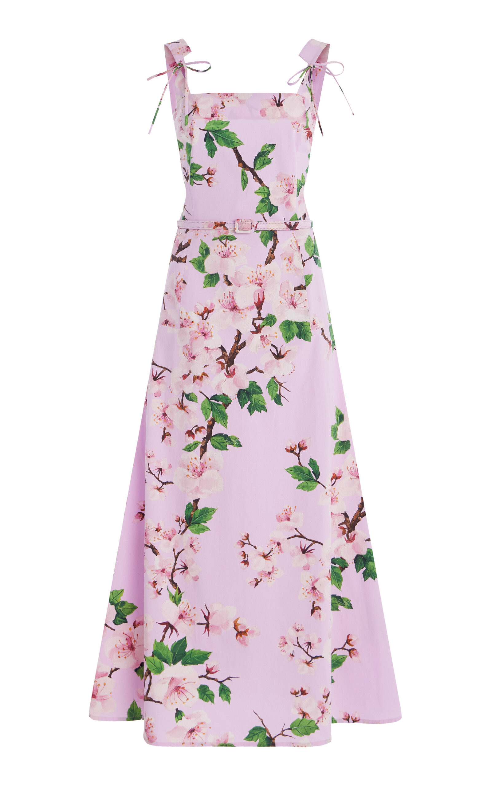 Oscar de la Renta - Belted Cotton Poplin Midi Dress - Pink - US 4 - Moda Operandi | Moda Operandi (Global)