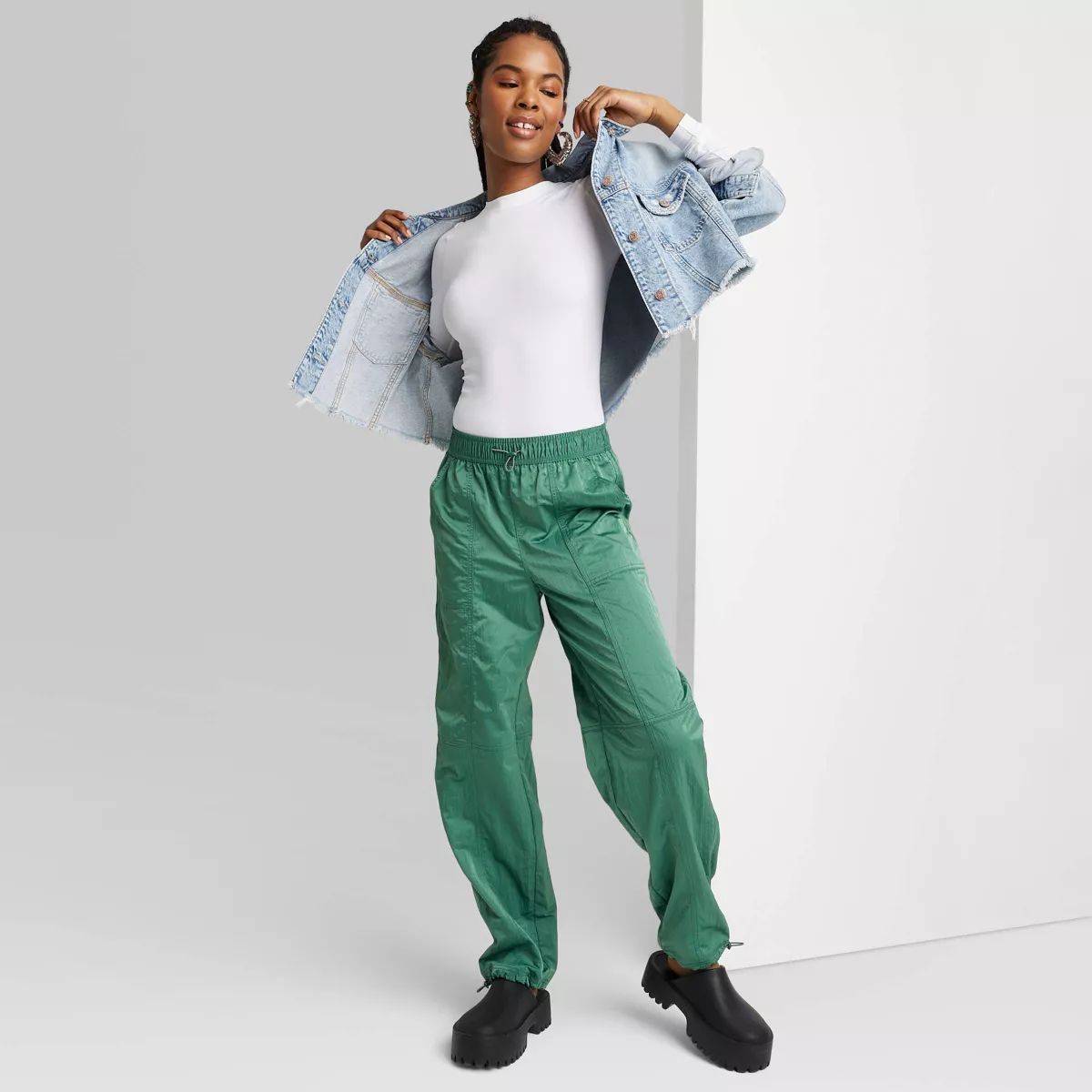 Women's High-Rise Toggle Parachute Pants - Wild Fable™ Green L | Target