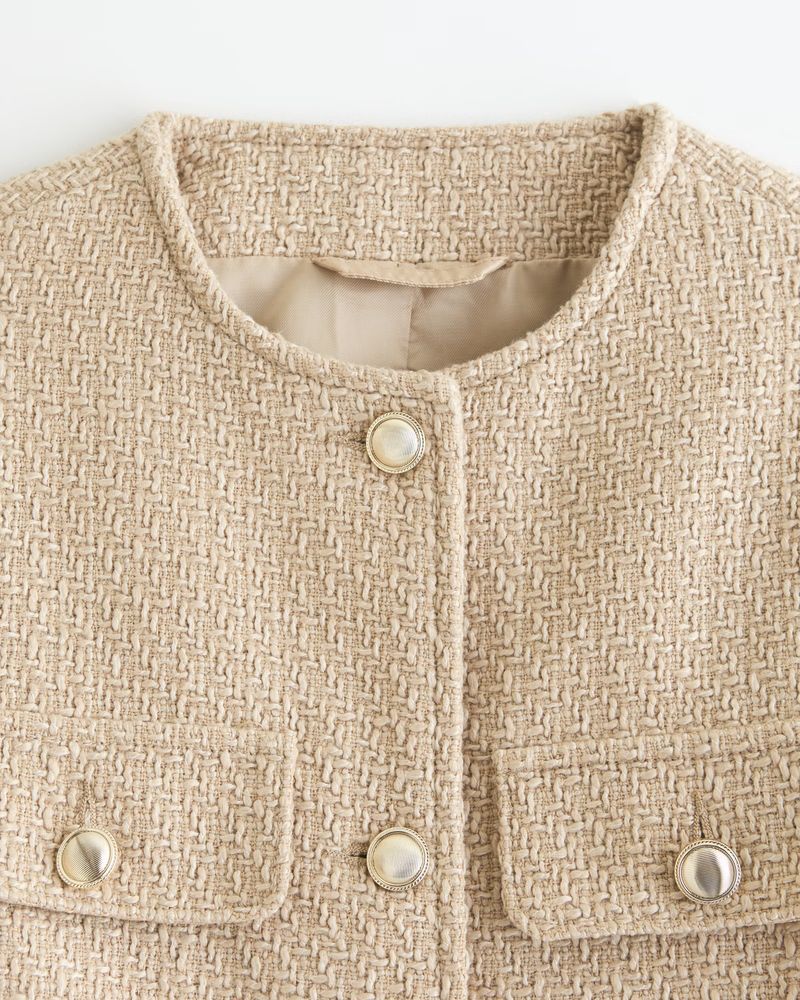 Collarless Cropped Tweed Jacket | Abercrombie & Fitch (US)