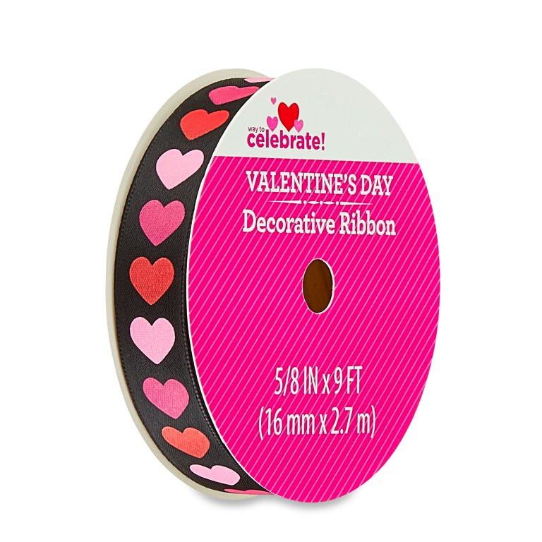 Valentine's Day Black Satin Polyester Ribbon, 5/8" x 9', by Way To Celebrate | Walmart (US)